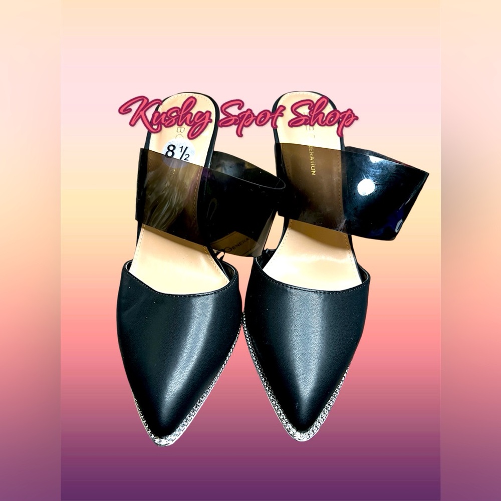 NWT BCBG BLACK PU MULE PUMPS/HEELS ✨🖤👠✨🖤👠 Sz 8.5/39 HABBI ✨👠🖤